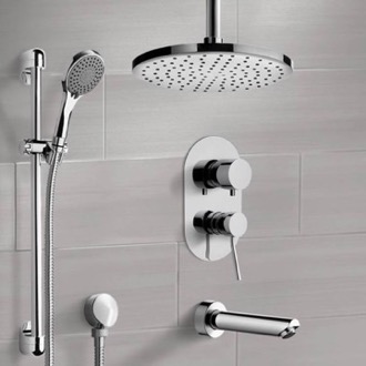 Tub and Shower Faucet Chrome Tub and Shower System with Ceiling Rain Shower Head and Hand Shower Remer TSR50